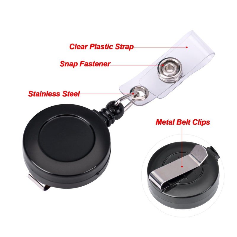 Petutu Retractable Id Name Badge Holder, Reel Clip Retractable 15 Pack, Black - Image 3